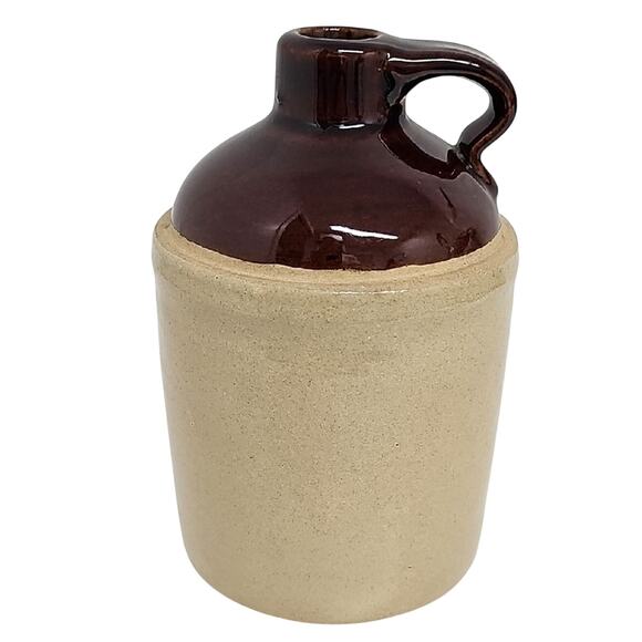 Antique 1940s Signed USA Stoneware Moonshine Jug with Handle (No Cork) Brown Tan - Picture 1 of 6